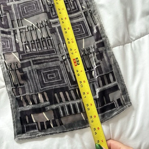 Womens Scarf Geometric Gray Silk Blend Kitschy Eclectic Whimsy Hippie Vintage - Picture 7 of 7